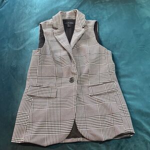 Rachel Zoe Black & White Plaid Sleeveless Blazer Vest Size Small